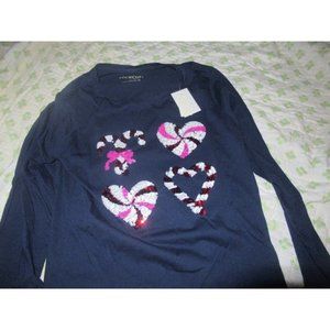 nwt Crewcuts blue sequin candy cane heart t- shirt  girls 12 14